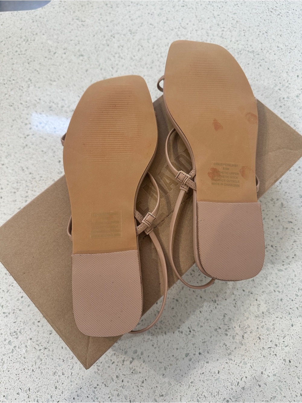 Steve Madden Beige/Nude Strappy Square-Toe Flat Sandals - Picture 2 of 4